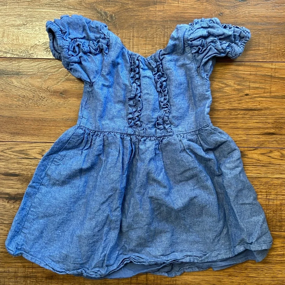 Janie and Jack Girl Indigo Puff Sleeve Ruffle Linen-Canvas Dress 3T girls